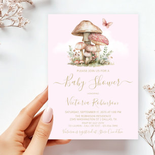 Verzauberter Rosa Wald Pilz Baby Shower Einladung