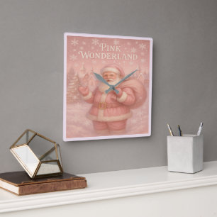 Verzauberter rosa Weihnachtsmann-Wunderland Quadratische Wanduhr