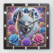 Verzauberter Rose Wolf Quadratische Wanduhr (Vorderseite)