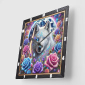 Verzauberter Rose Wolf Quadratische Wanduhr (Winkel)