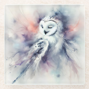 Verzauberter Schneeeule in Aquarell Glasuntersetzer
