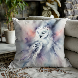 Verzauberter Schneeeule in Aquarell Kissen