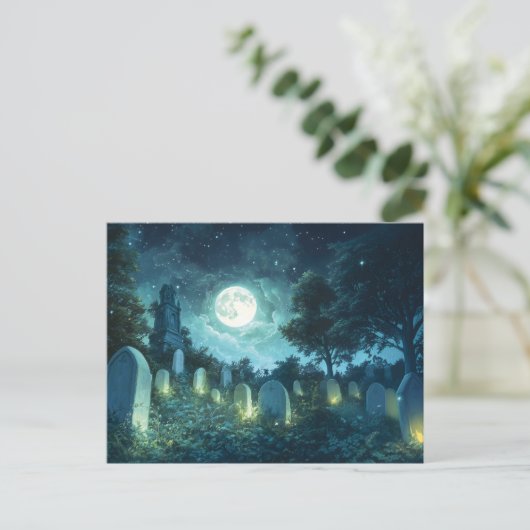 Verzauberter spukhafter Friedhof Postkarte (Stehend Vorderseite)