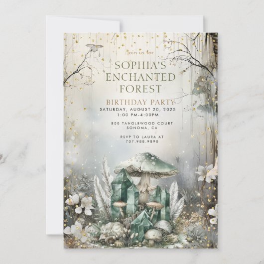 Verzauberter Wald - Birthday Magic Crystals Einladung (Vorderseite)