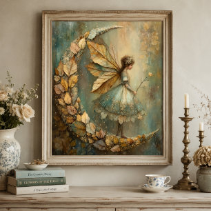 Verzauberter Wald Blatt Fee Fantasy Kunst Poster