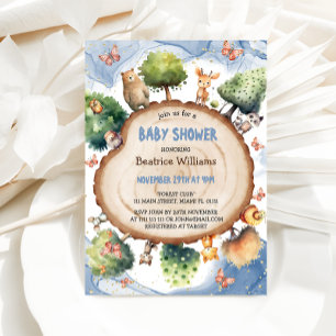 Verzauberter Wald Blau Baby Jungen Dusche Einladung