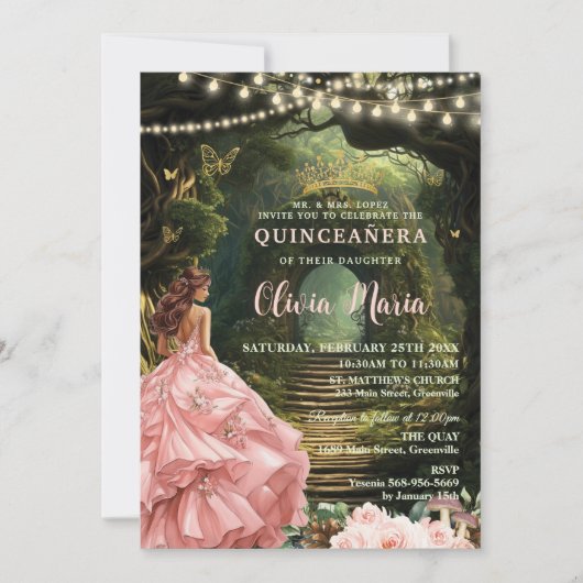Verzauberter Wald Blütenblüte Quinceañera Süß 16 Einladung (Vorderseite)