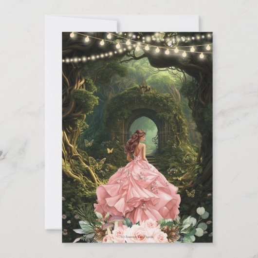 Verzauberter Wald Blütenblüte Quinceañera Süß 16 Einladung (Rückseite)