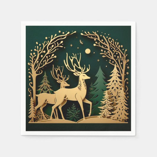 Verzauberter Wald Bogen – Goldenes Rentier Serviette (Vorderseite)