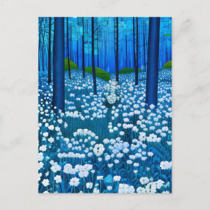 Verzauberter Wald der weißen Wildblumen Postkarte