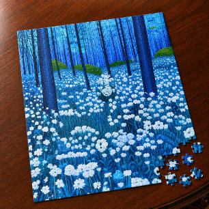 Verzauberter Wald der weißen Wildblumen Puzzle