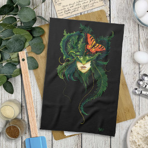 Verzauberter Wald Dryade Frau Schmetterling Fantas Geschirrtuch
