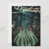 Verzauberter Wald Emerald Green Twins Quinceañera Save The Date (Rückseite)