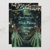 Verzauberter Wald Emerald Green Twins Quinceañera Save The Date (Vorne/Hinten)
