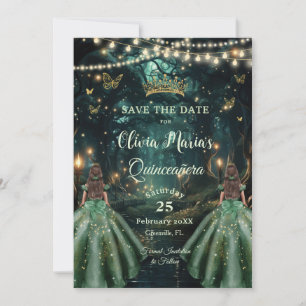 Verzauberter Wald Emerald Green Twins Quinceañera Save The Date