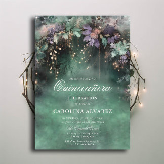 Verzauberter Wald Fairy Magic Lavender Qinceanera Einladung