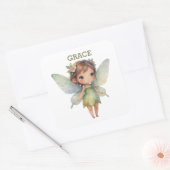 Verzauberter Wald Fee: pastellgrüner Sprite Quadratischer Aufkleber (Umschlag)