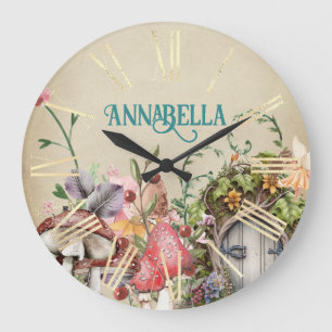 Verzauberter Wald Feen Garten Vintage Tür Große Wanduhr