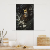 Verzauberter Wald Fuchs Weiße Wildblumen Kunst Poster (Küche)