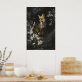 Verzauberter Wald Fuchs Weiße Wildblumen Kunst Poster (Küche)