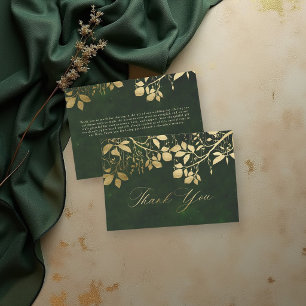 Verzauberter Wald Gold Laub Jägergrün Hochzeit Dankeskarte