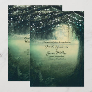 Verzauberter Wald Grün Blaue Lichter Rustikale Hoc Einladung