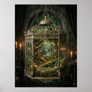 Verzauberter Wald im Vogelkäfig Poster