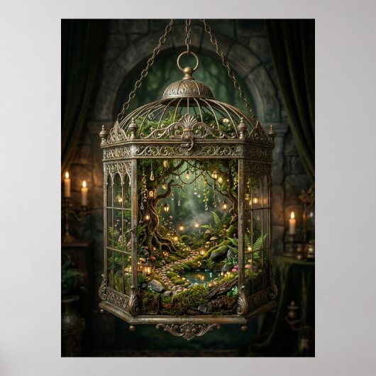 Verzauberter Wald im Vogelkäfig Poster (Vorne)