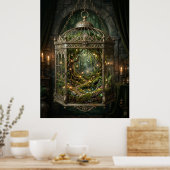 Verzauberter Wald im Vogelkäfig Poster (Küche)