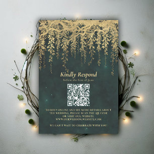 Verzauberter Wald Magische Goldrebe Hochzeit QR RS RSVP Karte
