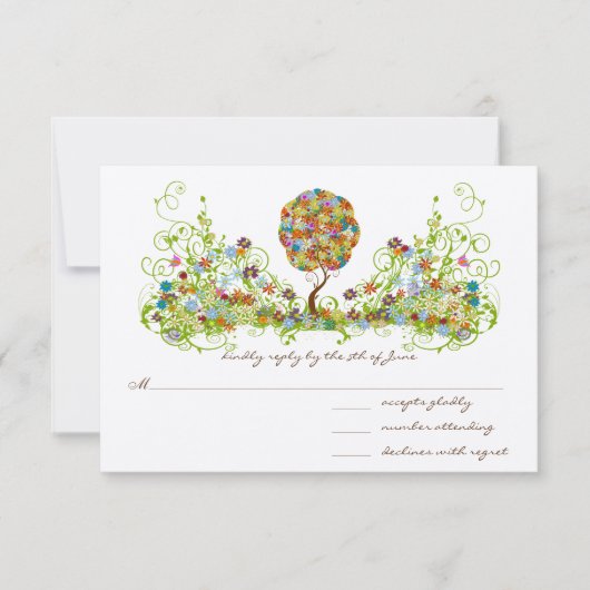 Verzauberter Wald Patchwork Blumen Märchen Baum RSVP Karte (Vorderseite)