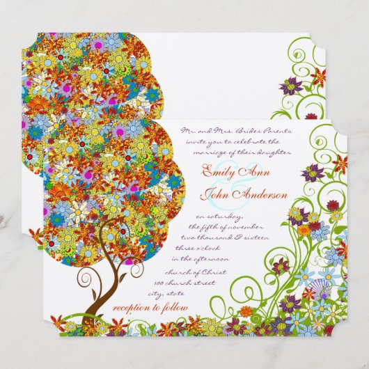 Verzauberter Wald Patchwork Blumiges Märchen Baum Einladung (Vorne/Hinten)