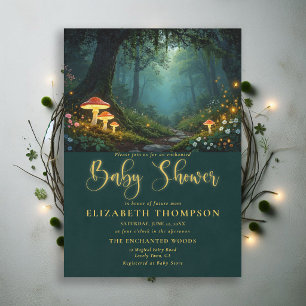 Verzauberter Wald Pilze Wildblumen Babyparty Einladung