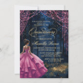 Verzauberter Wald Pink Quinceañera Einladung (Vorderseite)