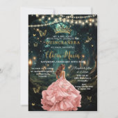 Verzauberter Wald Rosa Rosa Kleid Quinceañera 16 Einladung (Vorderseite)