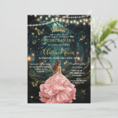 Verzauberter Wald Rosa Rosa Kleid Quinceañera 16 Einladung (Stehend Vorderseite)