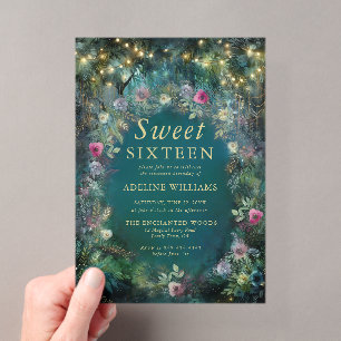 Verzauberter Wald Rosen Grünzeug Woodland Sweet 16 Acryleinladungen