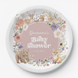 Verzauberter Wald Waldtiere Staubiges Rosa Baby Pappteller