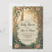 Verzauberter Wald Zwillinge Baby Shower Einladung (Vorderseite)