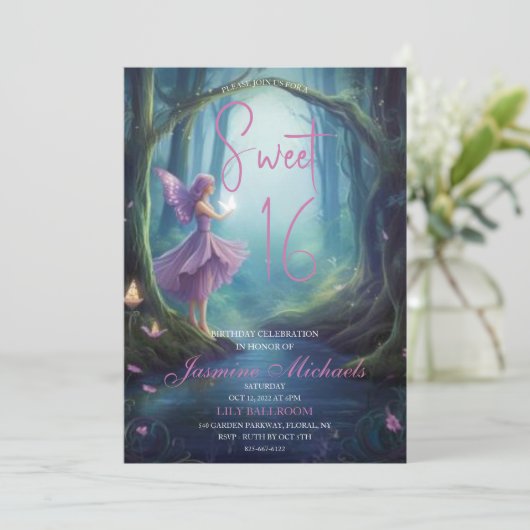 Verzauberter Waldbrand Süße 16 Einladungen (Stehend Vorderseite)
