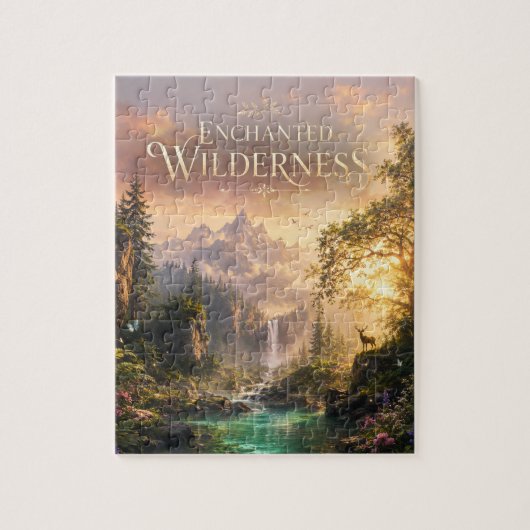 Verzauberter Waldhirsch Wasserfall Fantasy Puzzle (Vertikal)