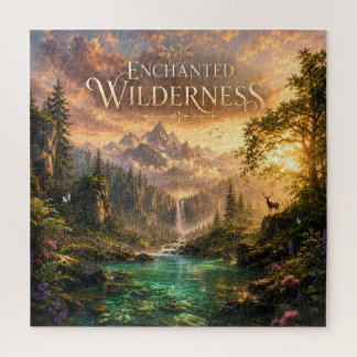 Verzauberter Waldhirsch Wasserfall Quadratisch Fan Puzzle