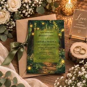 Verzauberter Waldpfad der magischen Blumenhochzeit Einladung