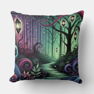Verzauberter Waldpfad mit leuchtenden Laternen Kissen