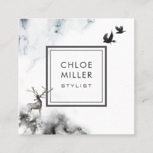 Verzauberter Waldquadrat-Visitenkarte-Hirsch Quadratische Visitenkarte
