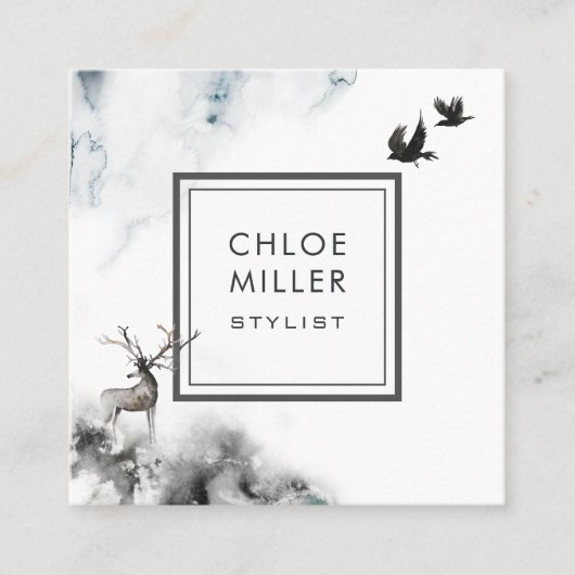 Verzauberter Waldquadrat-Visitenkarte-Hirsch Quadratische Visitenkarte (Vorderseite)