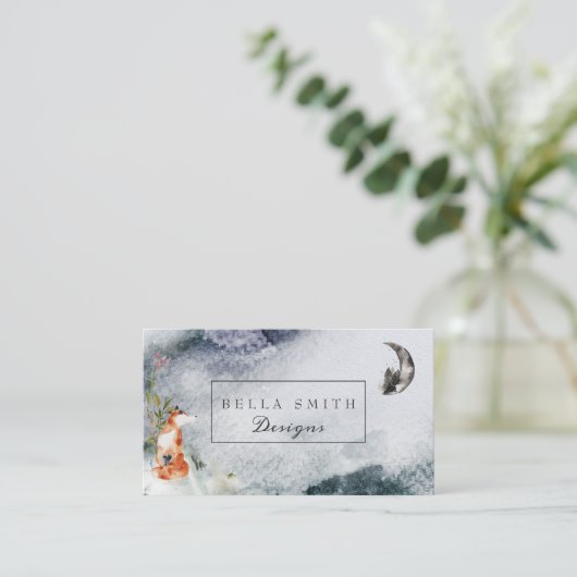 Verzauberter WaldVisitenkartefox-Mond Visitenkarte (Stehend Vorderseite)