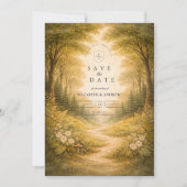 Verzauberter Waldweg-Hochzeit Save The Date (Vorderseite)