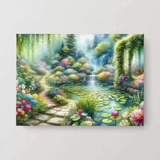 Verzauberter Wasserfallgarten-Lilienteich Button (Vorderseite)