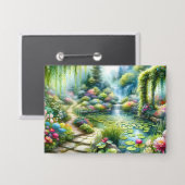 Verzauberter Wasserfallgarten-Lilienteich Button (Vorderseite/Rückseite)
